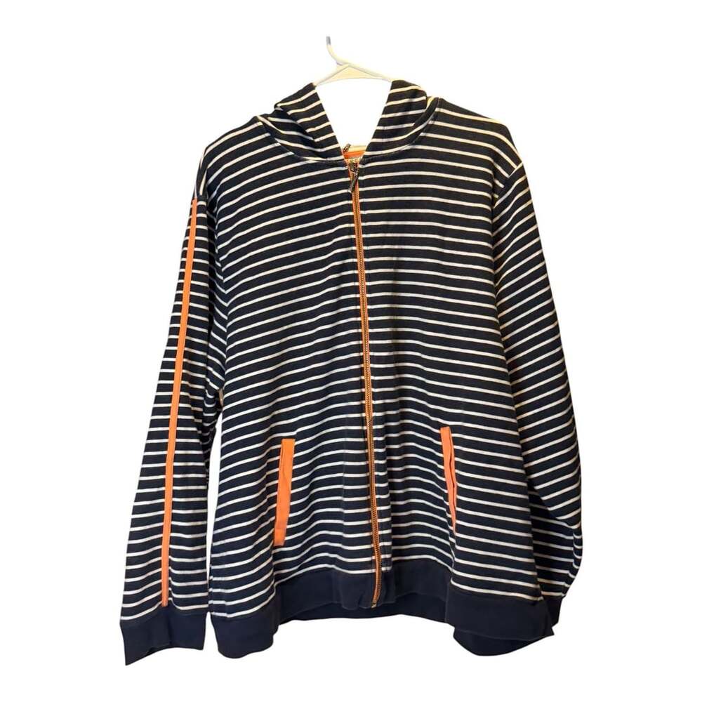 Sag Harbor Striped Full Zip Hoodie Navy White Orange Accents